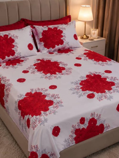 Crimson Rose Bouquet Fitted Sheet / Bedspread Set